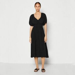 GAP Women's Puff Sleeve Smocked Midi Dress in Black Size XL